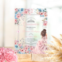Blush Pink and Blue Silver Floral Quinceañera