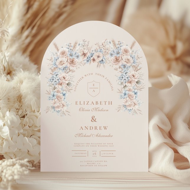 Blush Pink and Blue Watercolor Floral Wedding Invitation (Creator Uploaded)