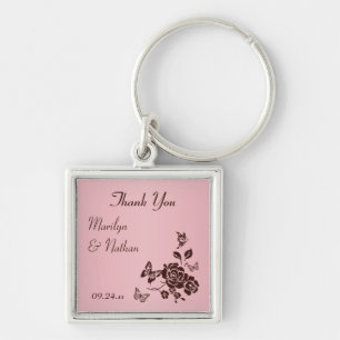 Blush Pink and Brown Floral Premium Wedding Favour Key Ring