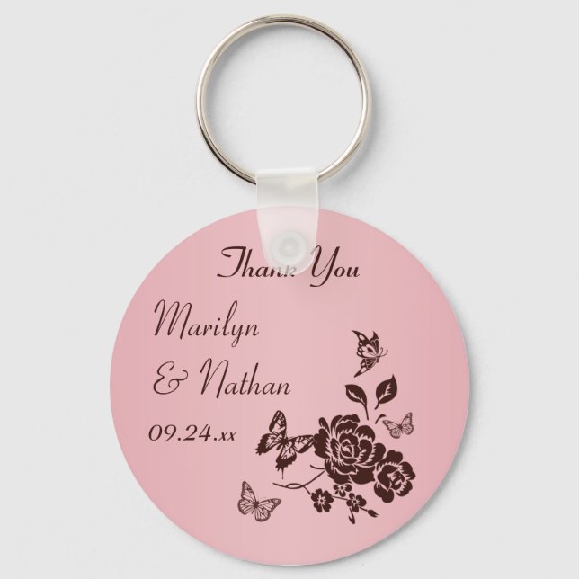 Blush Pink and Brown Floral Wedding Favour Key Ring (Front)