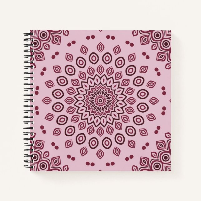 Blush Pink and Burgundy Mandala Pattern Notebook (Front)