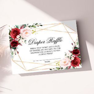 Blush Pink and Burgundy Rose Diaper Raffle Card