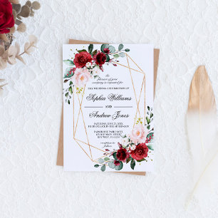 Blush Pink and Burgundy Rose Wedding Invitation