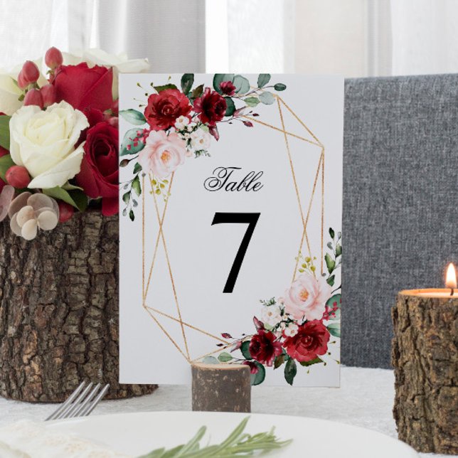 Blush Pink and Burgundy Rose Wedding Table Number (Creator Uploaded)