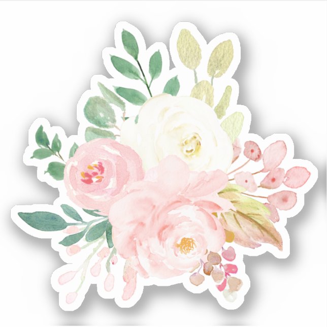Blush Pink And Cream Flowers Bouquet Watercolor (Front)