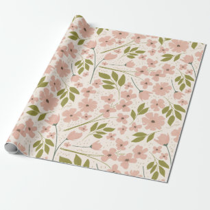 Blush Pink and Cream Pretty Floral Pattern Wrapping Paper