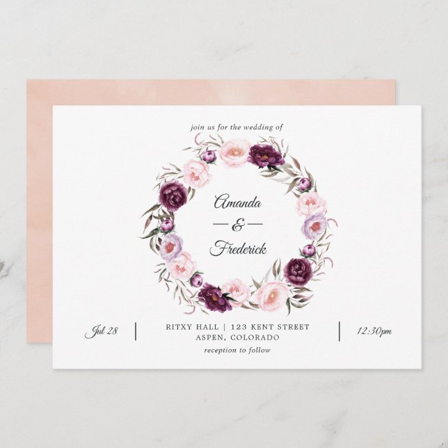 Blush Pink and Deep Velvet Wedding Invitation (Front/Back)