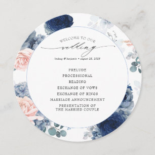 Blush Pink and Dusty Blue Floral Wedding Program