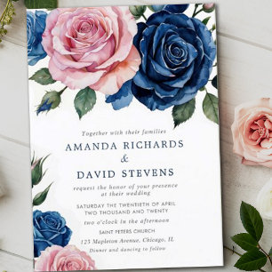 Blush Pink and Dusty Rose Floral Wedding Invitation