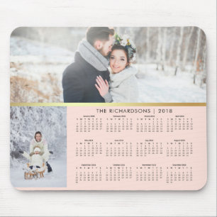Blush Pink and Faux Gold 2018 Photo Calendar Mouse Pad