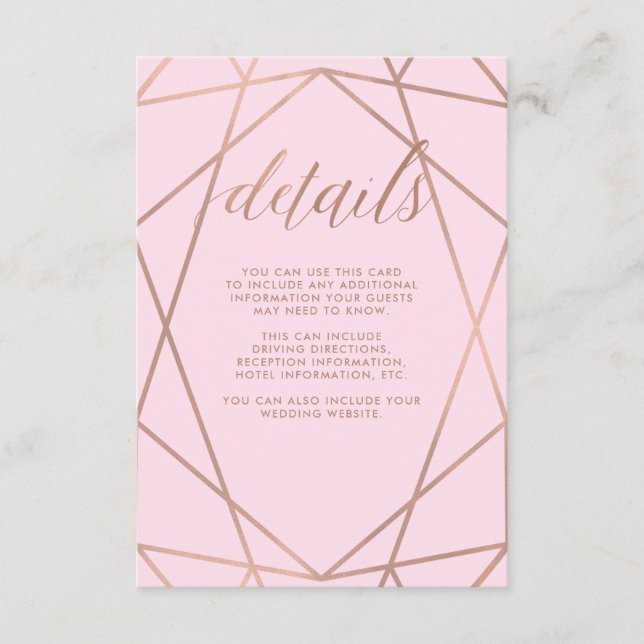 Blush Pink and Faux Rose Gold | Guest Details Enclosure Card (Front)