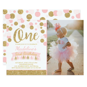 Blush Pink And Gold 1st Birthday Invitation
