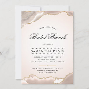 Blush Pink and Gold Agate Elegant Bridal Brunch Invitation