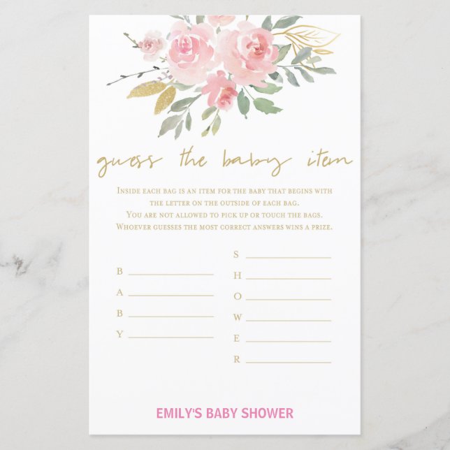 Blush Pink and Gold Baby Shower Game PRINTED (Front)