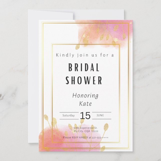 Blush Pink and Gold Bridal Shower Invitation Card (Front)
