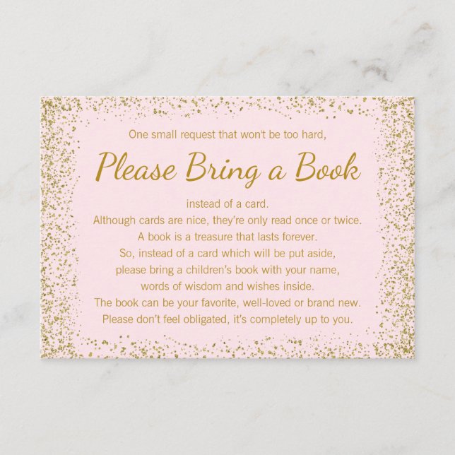 Blush Pink and Gold Bring a Book Cards (Front)