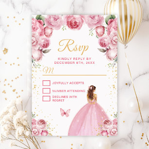 Blush Pink and Gold Brown Hair Princess RSVP Card