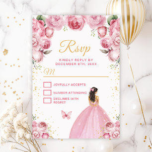 Blush Pink and Gold Brunette Hair Princess RSVP Card