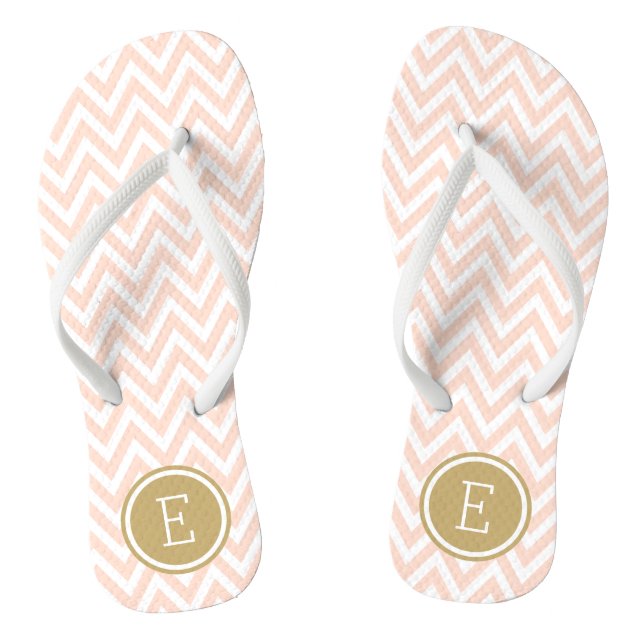 Blush Pink and Gold Chevron Monogram Thongs (Footbed)