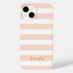 Blush Pink and Gold Classic Stripes Monogram Case-Mate iPhone 14 Case