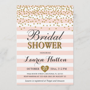 Blush Pink and Gold Confetti Chic Bridal Shower Invitation