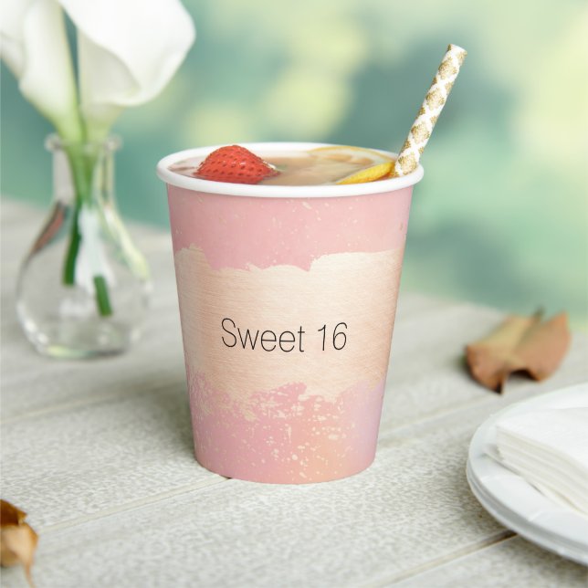 Blush Pink and Gold Custom Paper Cups (Insitu)