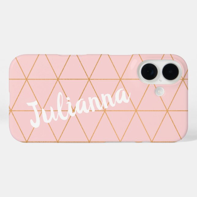 Blush Pink and Gold Diamond Grid Line Personalised Case-Mate iPhone Case (Back (Horizontal))