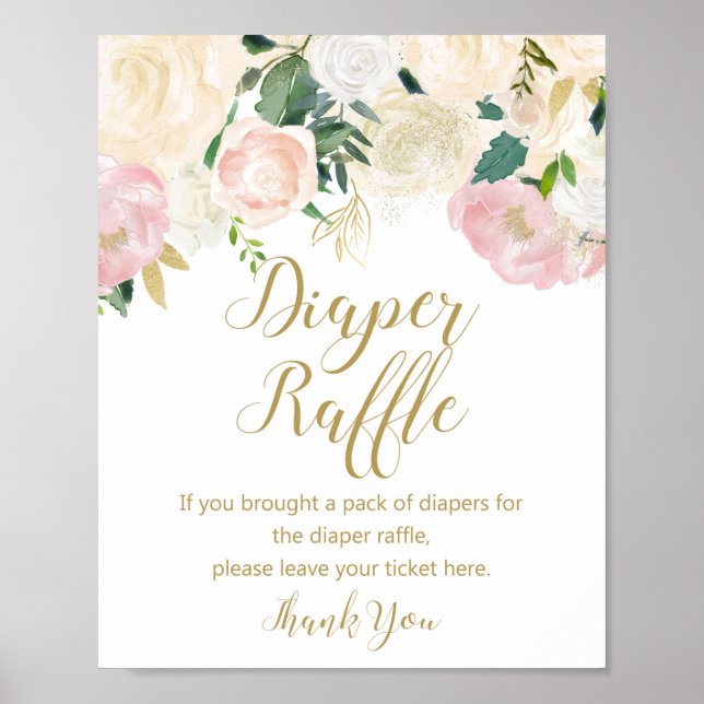 Blush Pink and Gold Diaper Raffle Sign (Front)