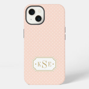 Blush Pink and Gold Elegant Dots Monogram iPhone Case