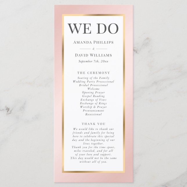 Blush Pink and Gold Elegant Modern Wedding Program (Front)