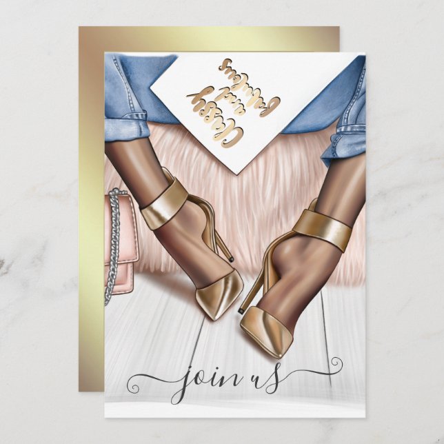 Blush Pink and Gold Fashionista Bachelorette Invit Invitation (Front/Back)
