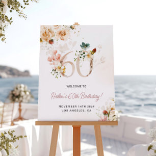 Blush Pink and Gold Floral 60th Birthday Welcome Poster