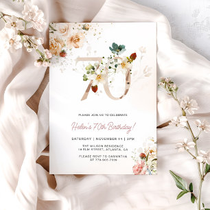 Blush Pink and Gold Floral 70th Birthday Invite