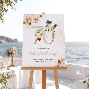 Blush Pink and Gold Floral 70th Birthday Welcome Poster