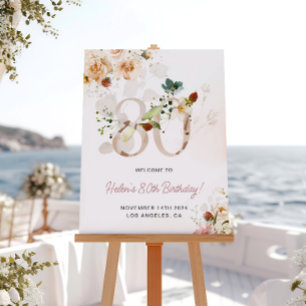 Blush Pink and Gold Floral 80th Birthday Welcome Poster
