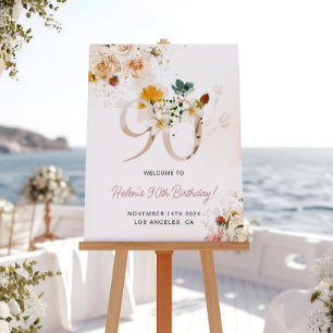 Blush Pink and Gold Floral 90th Birthday Welcome Poster
