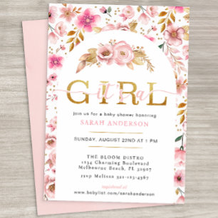 Blush Pink and Gold Floral Baby Girl Shower Invita Invitation