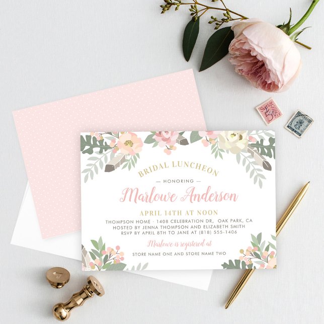 Blush Pink and Gold Floral Boho Bridal Luncheon Invitation (Creator Uploaded)