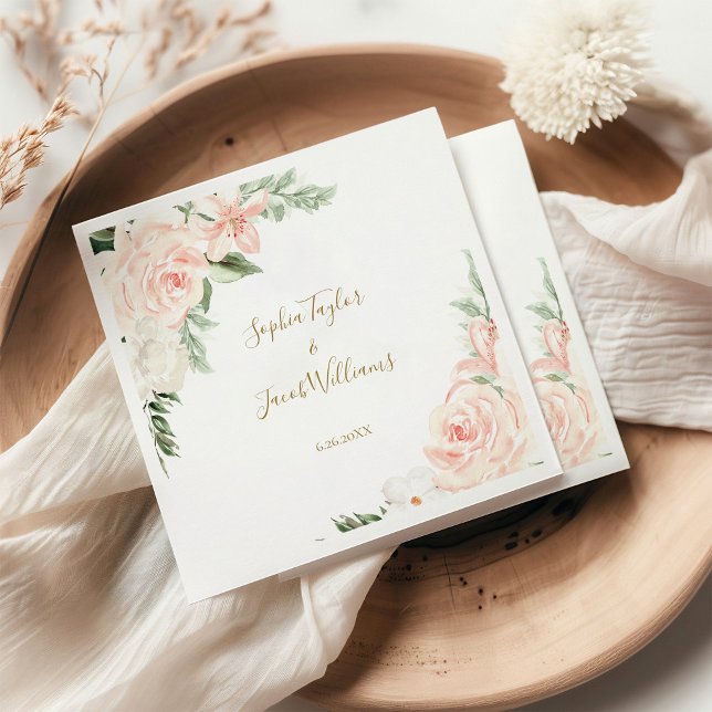 Blush Pink and Gold Floral Botanical Wedding Napkin (Creator Uploaded)