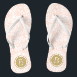 Blush Pink and Gold Floral Damask Monogram Thongs<br><div class="desc">Custom printed flip flop sandals with a stylish elegant floral damask pattern and your custom monogram or other text in a circle frame. Click Customise It to change text fonts and colours or add your own images to create a unique one of a kind design!</div>