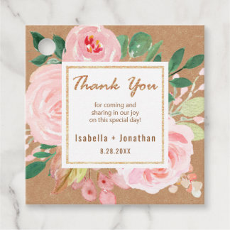 Blush Pink And Gold Floral Kraft Wedding Thank You Favour Tags