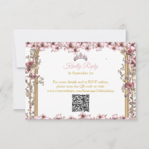Blush Pink and Gold Floral Quinceañera RSVP Card