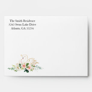 Blush Pink and Gold Floral Swan Baby Shower Envelope