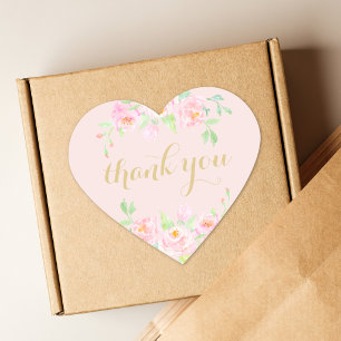 Blush Pink and Gold Floral Thank You Heart Sticker