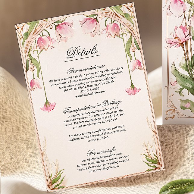 Blush Pink and Gold Floral Wedding Details Card (Creator Uploaded)
