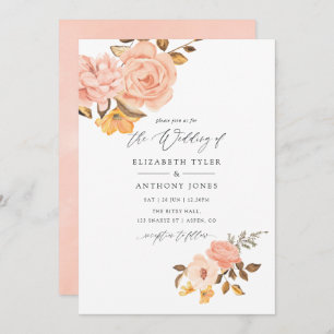 Blush Pink and Gold Floral Wedding Invitation