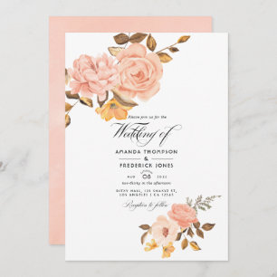 Blush Pink and Gold Floral Wedding Photo Invitation