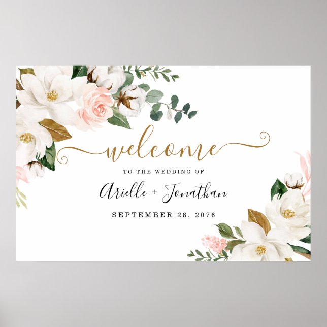 Blush Pink and Gold Floral XL Wedding Welcome Sign (Front)