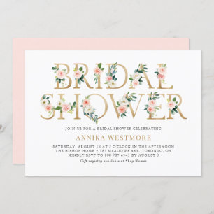 Blush Pink and Gold Foil Floral Girl Bridal Shower Invitation