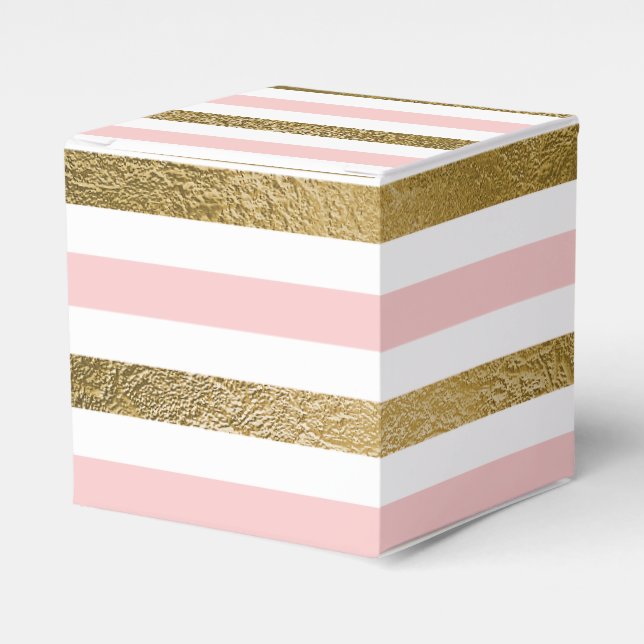 Blush Pink and Gold Foil Stripe Birthday Party Favour Box (Front Side)